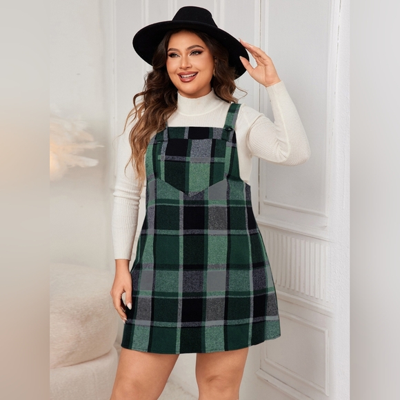 Honey Plus Size Plaid Wide Strap Overall Dress - Picture 1 of 8